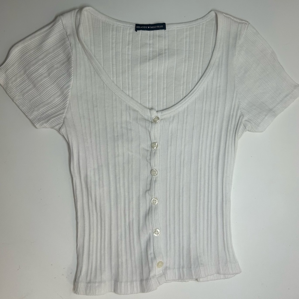 Brandy Melville Cream Button Down Ribbed Top